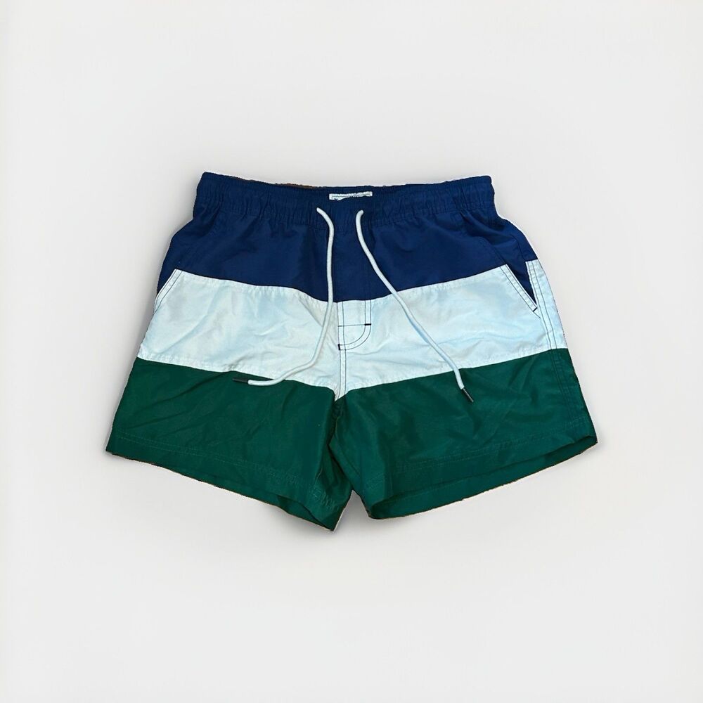 American Eagle Men’s Small Green Blue Stripe Swim Trunks Shorts 5" Inseam